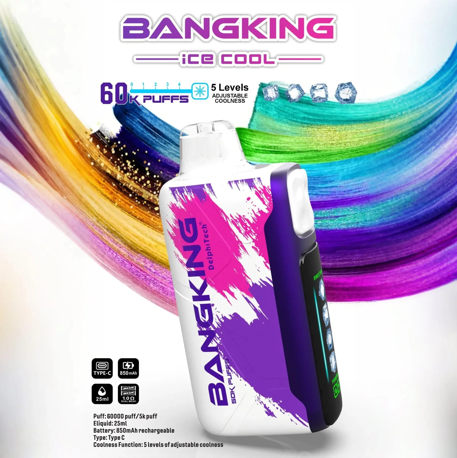 Bang King 60000 拋棄式電子煙|LED 螢幕顯示 × 五檔冰度調節|超長續航大容量・多款口味 Bang King 60000 拋棄式電子煙|LED 螢幕顯示 × 五檔冰度調節|超長續航大容量・多款口味:圖片 2