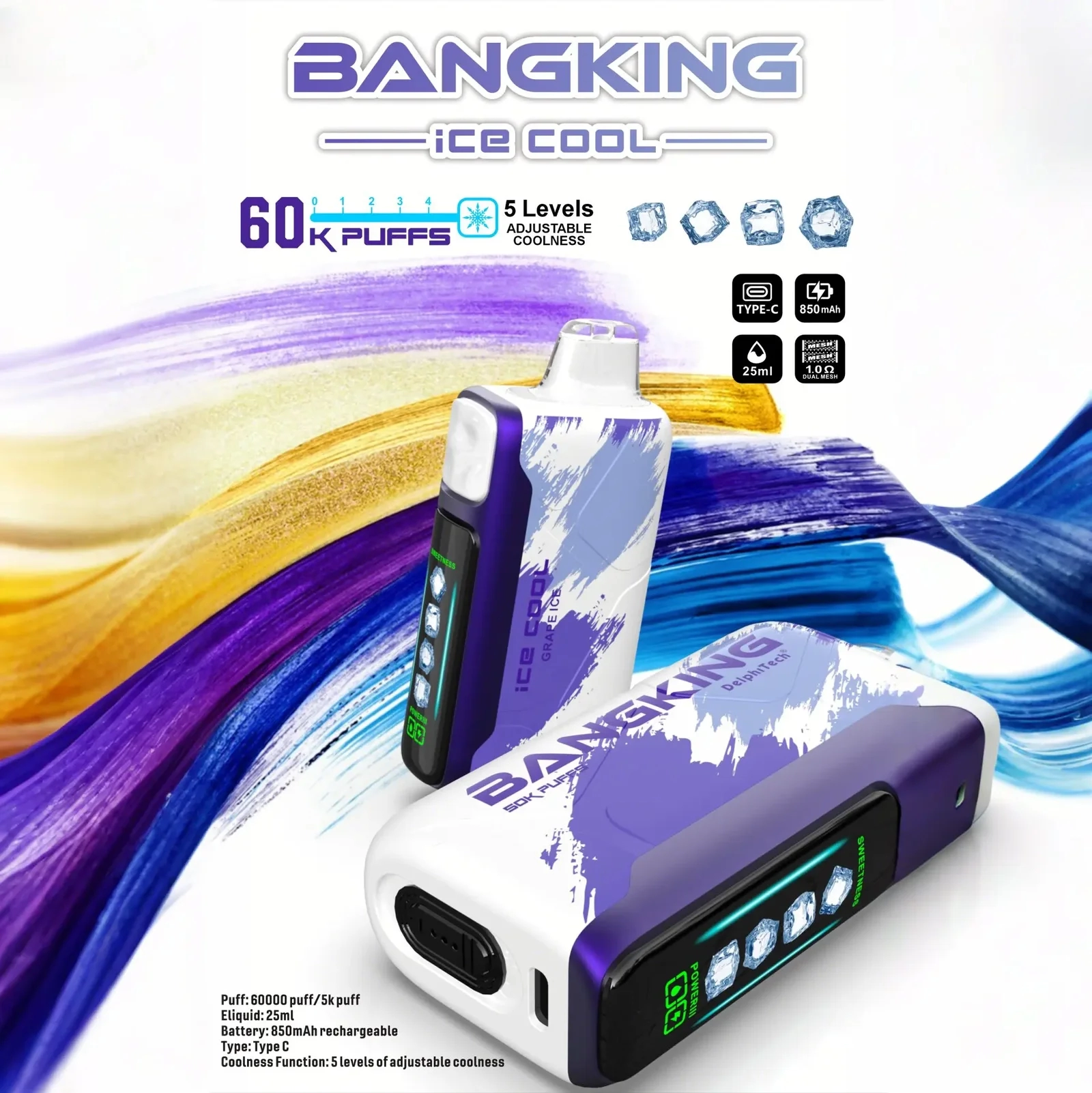 Bang King 60000 拋棄式電子煙|LED 螢幕顯示 × 五檔冰度調節|超長續航大容量・多款口味 Bang King 60000 拋棄式電子煙|LED 螢幕顯示 × 五檔冰度調節|超長續航大容量・多款口味:圖片 8